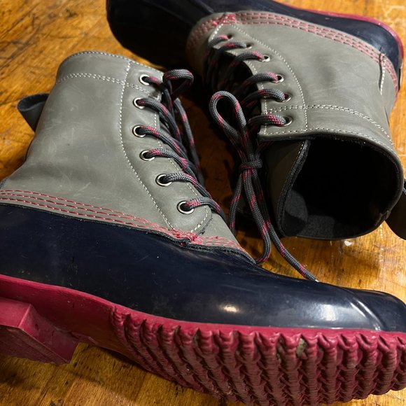 Duck / Muck Winter Boots Harlequin 9 grey pink navy plaid - Like new unworn! - Picture 2 of 12